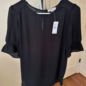 LOFT Black Ruffle Sleeve Blouse